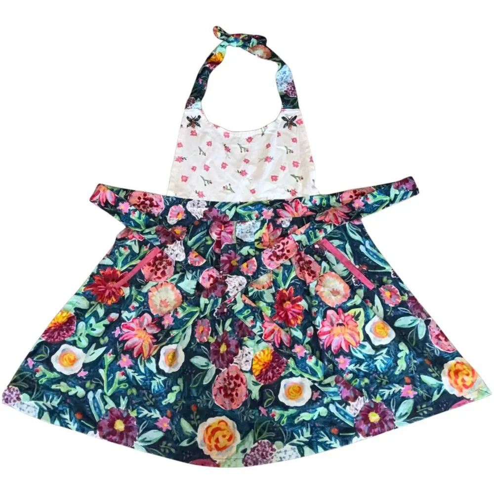 Anthropologie Bib Apron Womens One Size Halter Floral Embroidered Beaded Kitchen